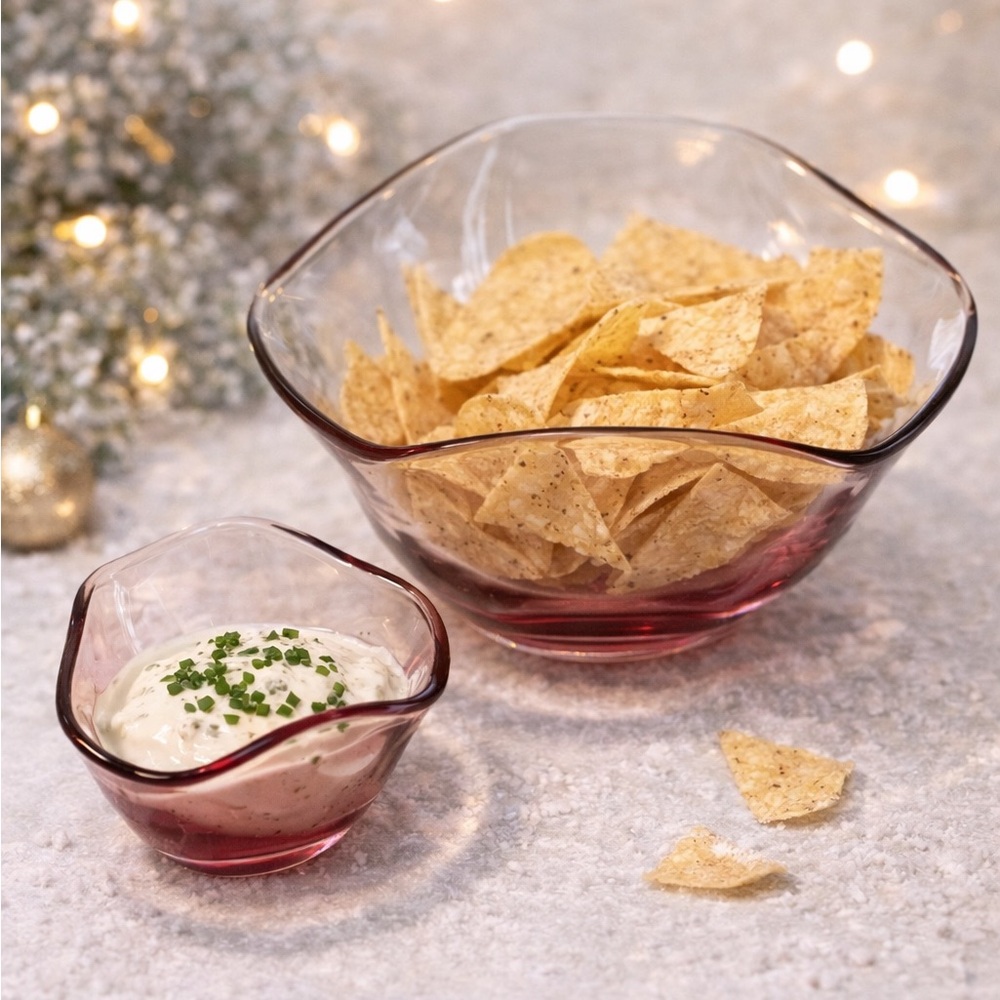 🎉HP🎉 Chip and Dip Bowl Set | Anchor Hocking | Cranberry Pink Glass | MCM